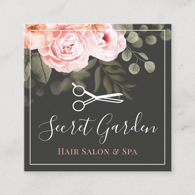 Hair Salon Stylist Elegant Floral Rose Appointment Square Business Card (Front)