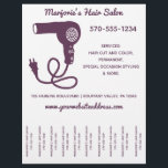 Hair Salon Stylist Flyer, Tear Off Strips Flyer<br><div class="desc">Get the word out about your hair salon or stylist business with this flyer that's easy to customize with all of your details. It features a fun retro style with an illustration of a vintage hairdryer in dark purple. This flyer is perfect for hanging in coffee shop and on community...</div>