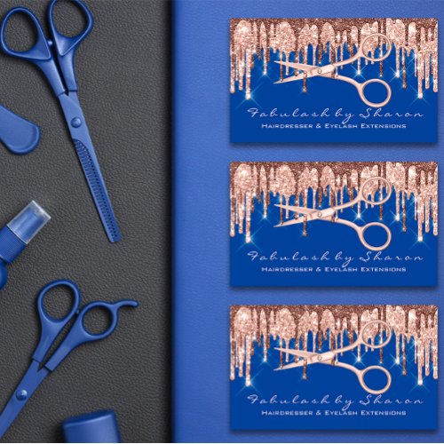 Hair Salon Stylist Hairdresser Scissors Rose Blue Business Card