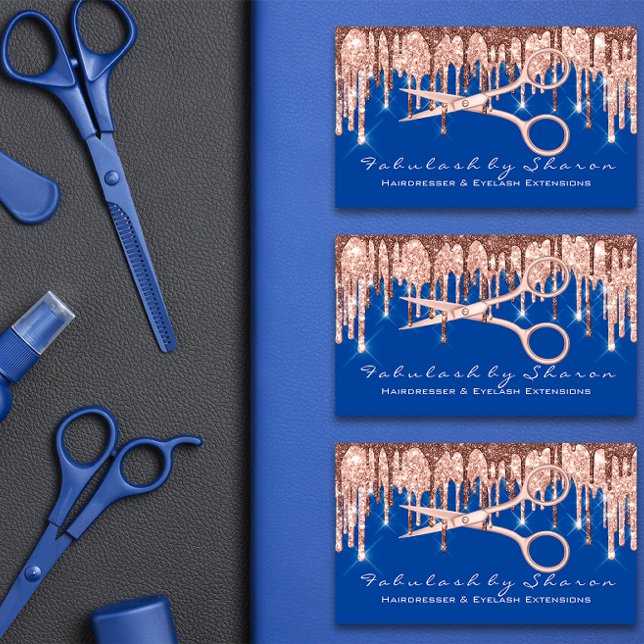 Hair Salon Stylist Hairdresser Scissors Rose Blue Business Card (Hair Salon Stylist Hairdresser Scissors Rose Blue Business Card)
