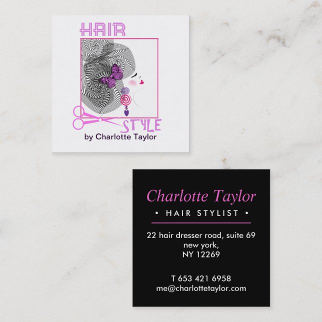 Hair Salon Stylist Personalized Square Business Card (Front/Back)