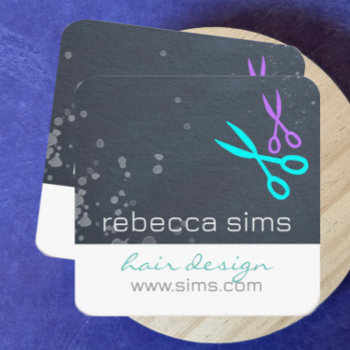 Hair Salon Stylist Scissors Gray And White Modern Square Business Card by annpowellart at Zazzle