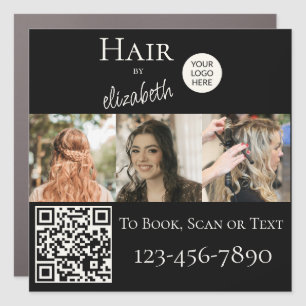 Hair Salon Stylist Script 3 Photos Logo Black Car Magnet