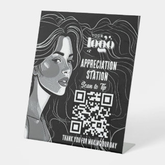 Hair Salon Tip Jar/Appreciation Station QR Code Pedestal Sign