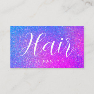 Hair Salon Typography Purple Holographic Glitter Business Card