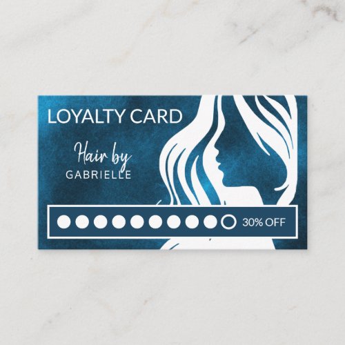 Hair salon white and blue modern loyalty punch business card