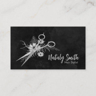 Hair Scissors and flowers Illustration  Business Card