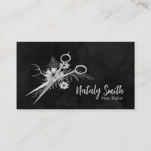 Hair Scissors and flowers Illustration  Business Card