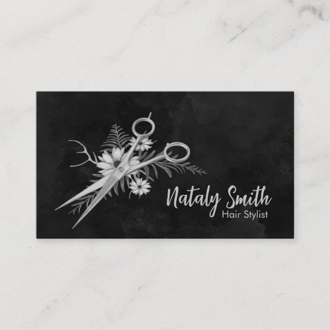 Hair Scissors and flowers Illustration  Business Card (Front)