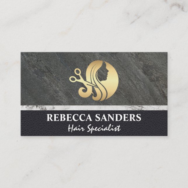 Hair Scissors Gold Logo Business Card (Front)