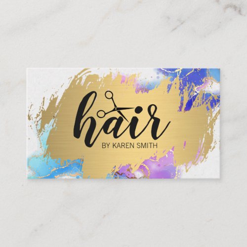 Hair Scissors Logo  Gold Brushed  Watercolor Business Card