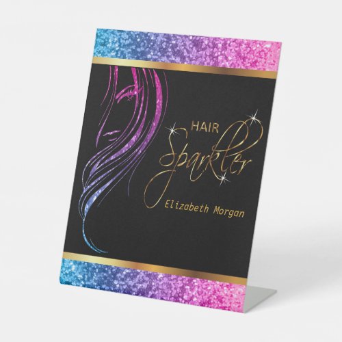 Hair Sparkler in a Girly Colorful Glitter Pedestal Sign