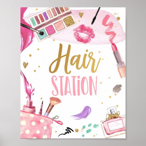 Hair Station Spa Party Makeup Glamour Birthday Poster