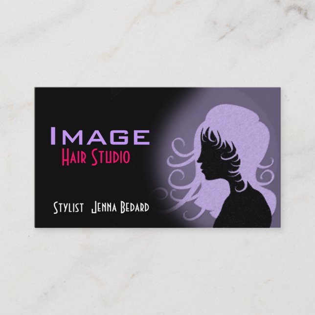 Hair Studio Business Card Purple Black (Front)
