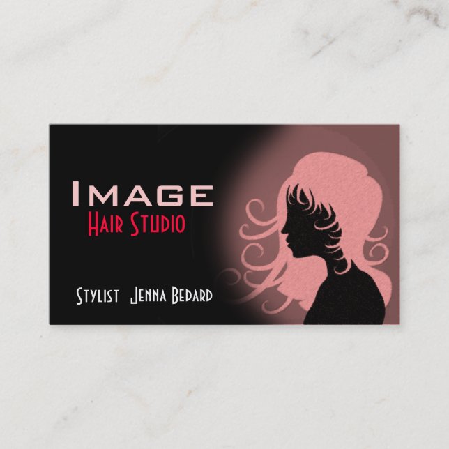 Hair Studio Business Card Red Pink Black (Front)