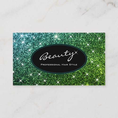 Hair Style Artist Luminous Teal Green Glitter Glam Business Card