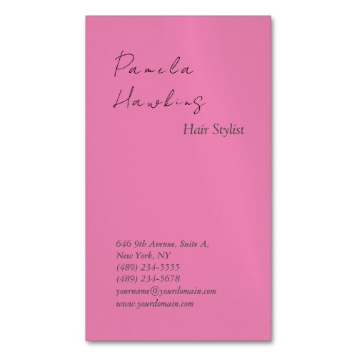 Hair stylish professional plain pink feminine business card magnet