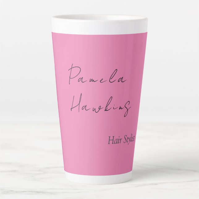 Hair stylish professional plain pink feminine latte mug (Front)