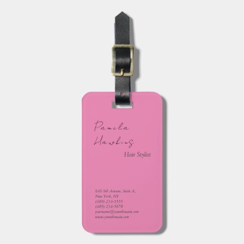 Hair stylish professional plain pink feminine luggage tag