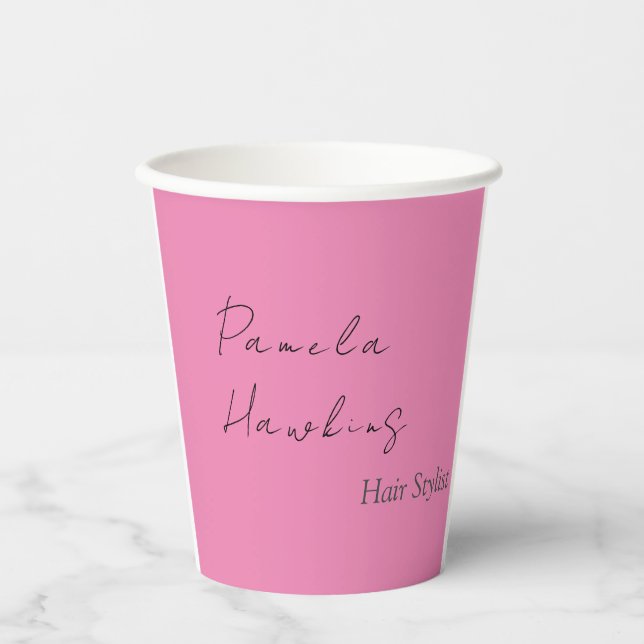 Hair stylish professional plain pink feminine paper cups (Front)