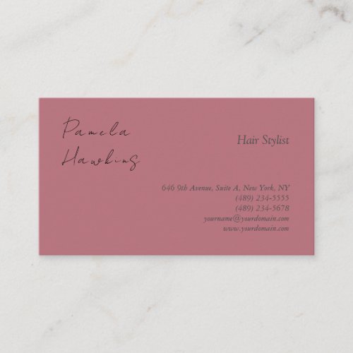 Hair stylish professional plain rose gold color business card