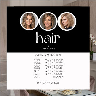 Hair Stylist 3 Photo Opening Hours Black White Window Cling