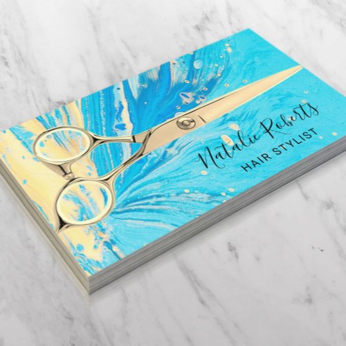 Hair Stylist Abstract Turquoise Gold Scissor Salon Business Card