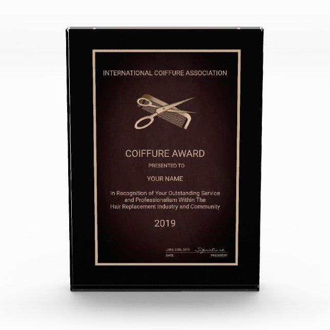 Hair Stylist Acrylic Award (Front)