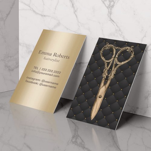Hair Stylist Antique Gold Scissor Luxury Salon Business Card