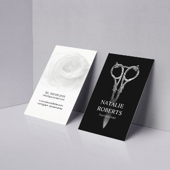 Hair Stylist Antique Scissor & Rose Beauty Salon Business Card by cardfactory at Zazzle