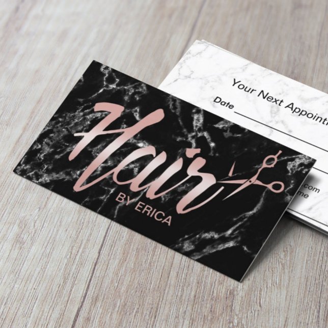 Hair Stylist Appointment Classy Script Dark Marble Card (Creator Uploaded)