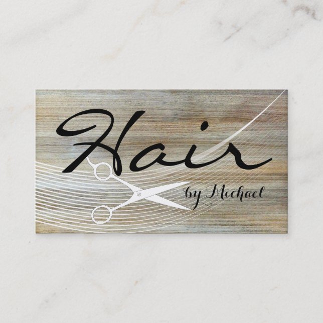 Hair Stylist Appointment Wood Grain Background #2 Card (Front)