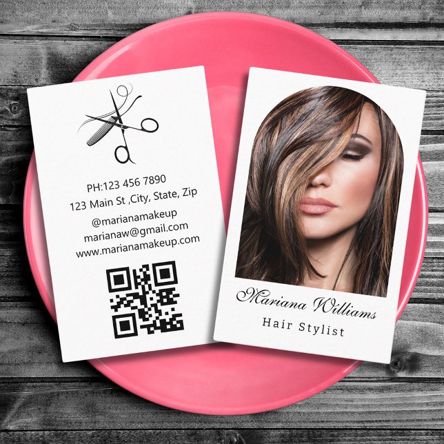 hair stylist arch photo qr code minimalist modern  business card (Creator Uploaded)