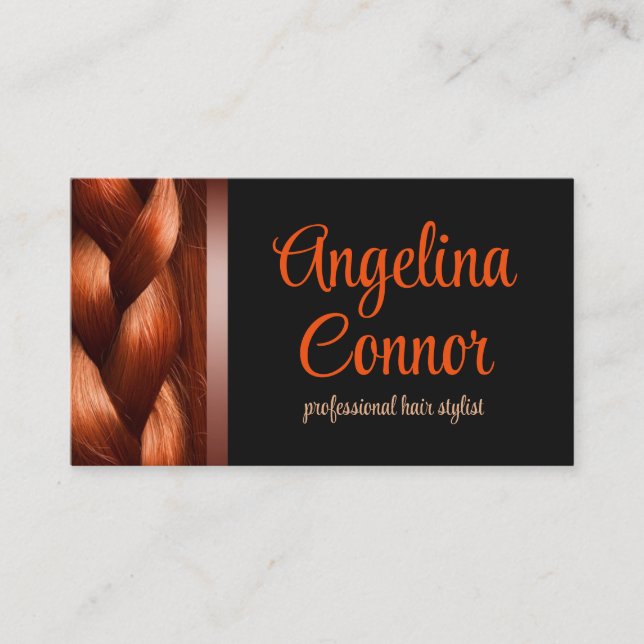Hair Stylist Auburn Braid Simple Black Card (Front)