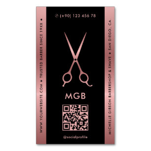 Hair Stylist Barber Black Pink Rosegold Scissors Business Card Magnet