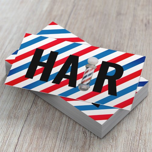 Hair Stylist Barber Pole Typography Hairdresser Business Card