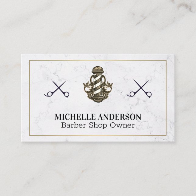 Hair Stylist | Barber | Shears Barber Pole Business Card (Front)