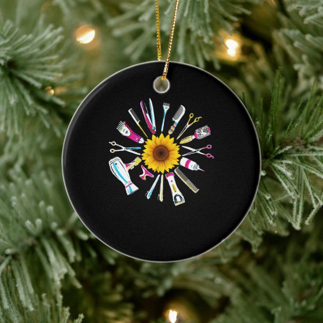 Hair Stylist Barber Tools Floral Ceramic Ornament (Tree)