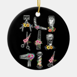 Hair Stylist Barber Tools Floral Ceramic Ornament