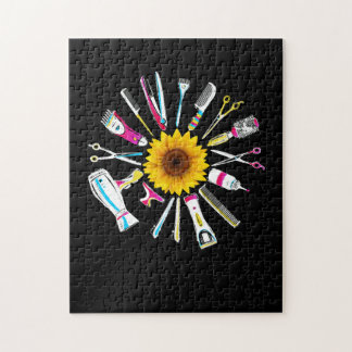 Hair Stylist Barber Tools Floral Jigsaw Puzzle