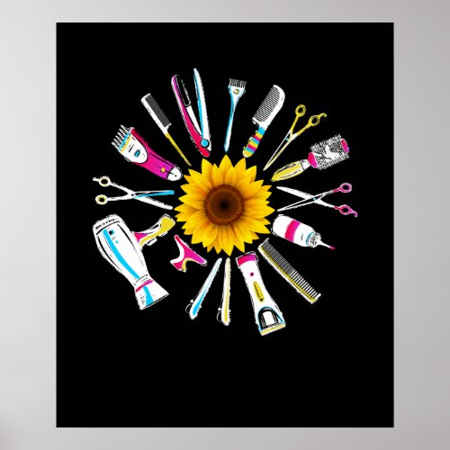 Hair Stylist Barber Tools Floral Poster