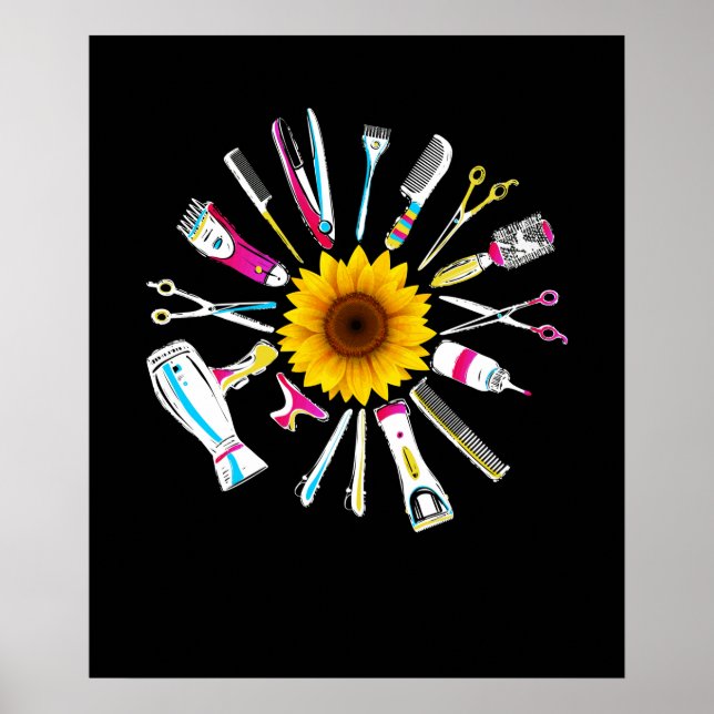 Hair Stylist Barber Tools Floral Poster (Front)