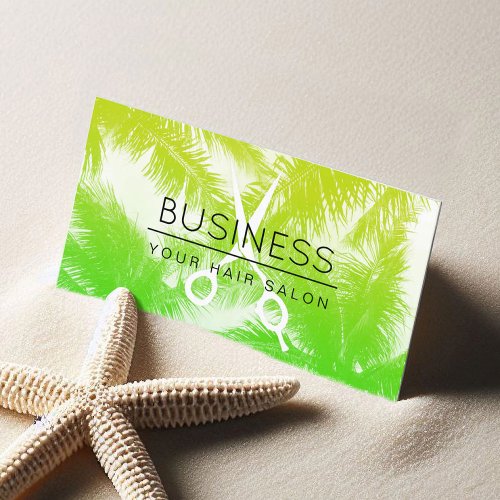 Hair Stylist Beach Themed Palm Trees Modern Salon Business Card