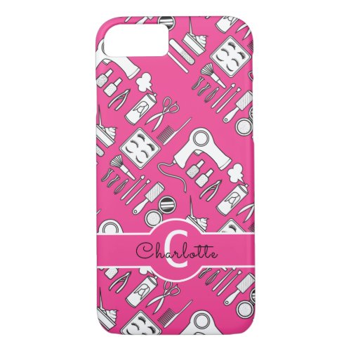 Hair Stylist Beautician Girly Pink Monogrammed iPhone 87 Case