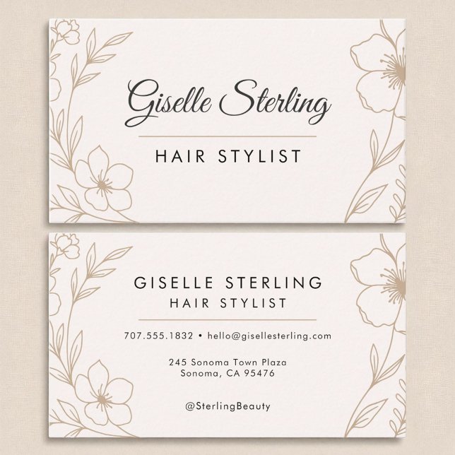  Hair Stylist Beauty Botanical Blush and Black Business Card (Creator Uploaded)