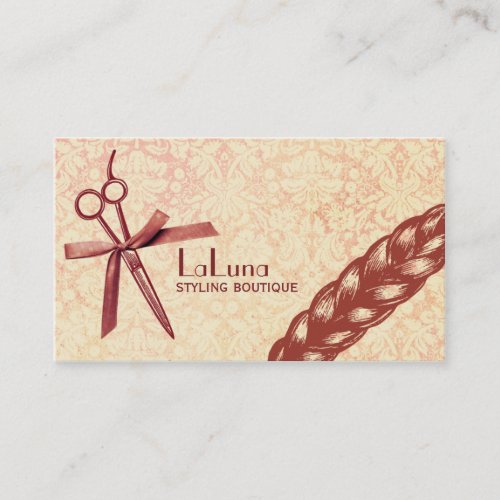 Hair Stylist Beauty Damask Vintage Business Card