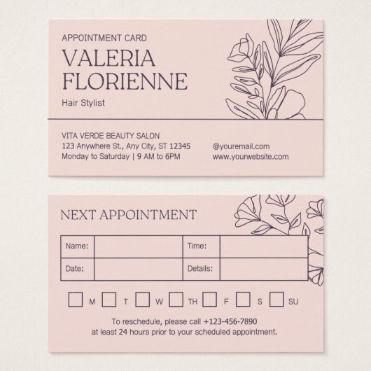 Hair Stylist Beauty Floral Appointment Card (Front & Back)