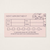 Hair Stylist Beauty Floral Appointment Card (Back)