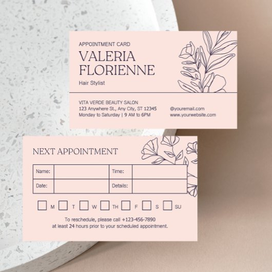 Hair Stylist Beauty Floral Appointment Card