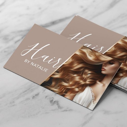 Hair Stylist Beauty Girl Photo Elegant Beige Salon Business Card